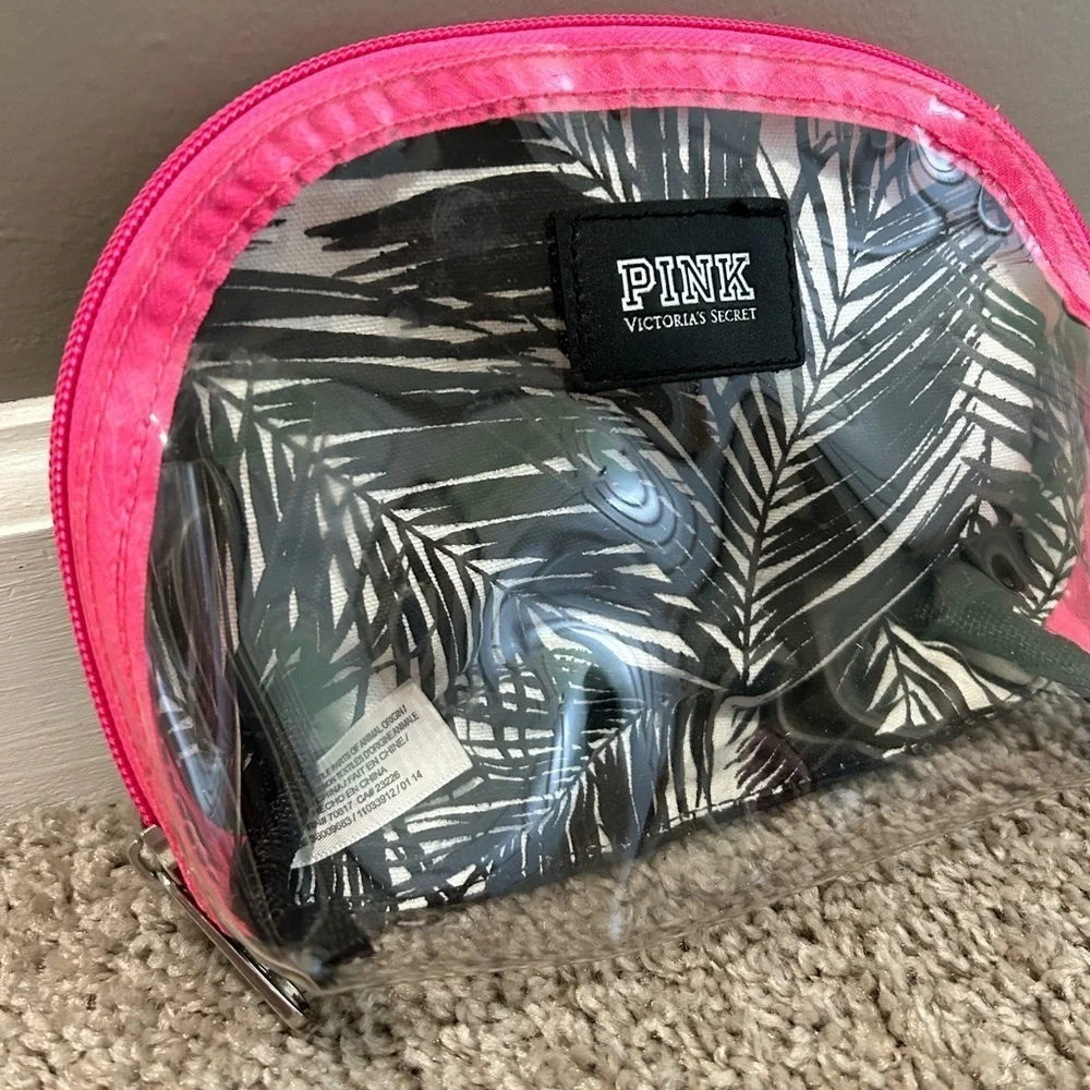 PINK Victoria’s Secret Black Palm Leaf Clear Makeup Bag